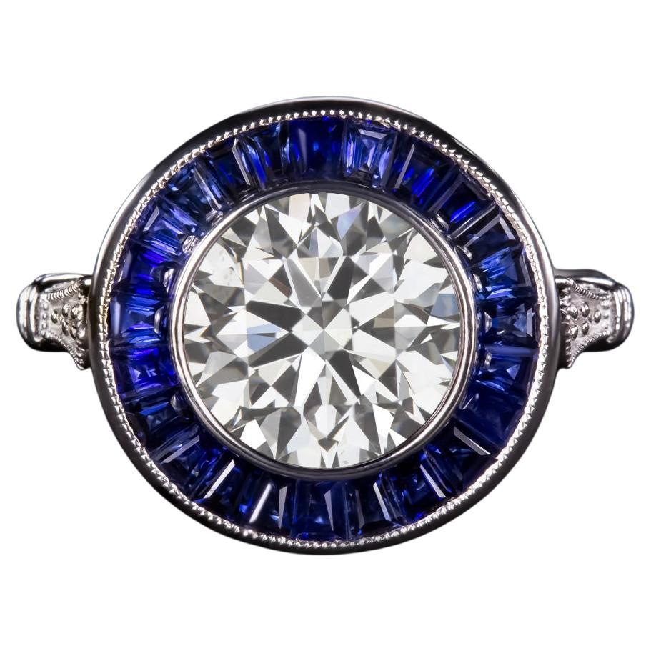 GIA Certified 1.50 Carat Blue Sapphire Art Deco Diamond Ring For Sale