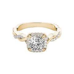 Anillo de diamantes con halo de cojín cuadrado y banda trenzada de 1,50 quilates con certificación GIA