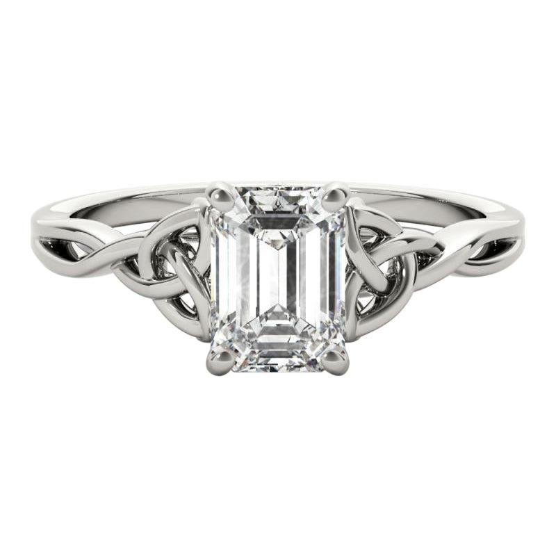 GIA Certified 1,50 Carat Celtic Knot Emerald Solitaire Platinum Diamond Ring in vendita