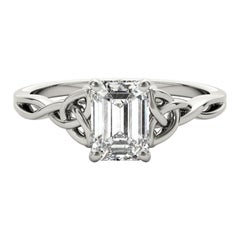 GIA Certified 1,50 Carat Celtic Knot Emerald Solitaire Platinum Diamond Ring