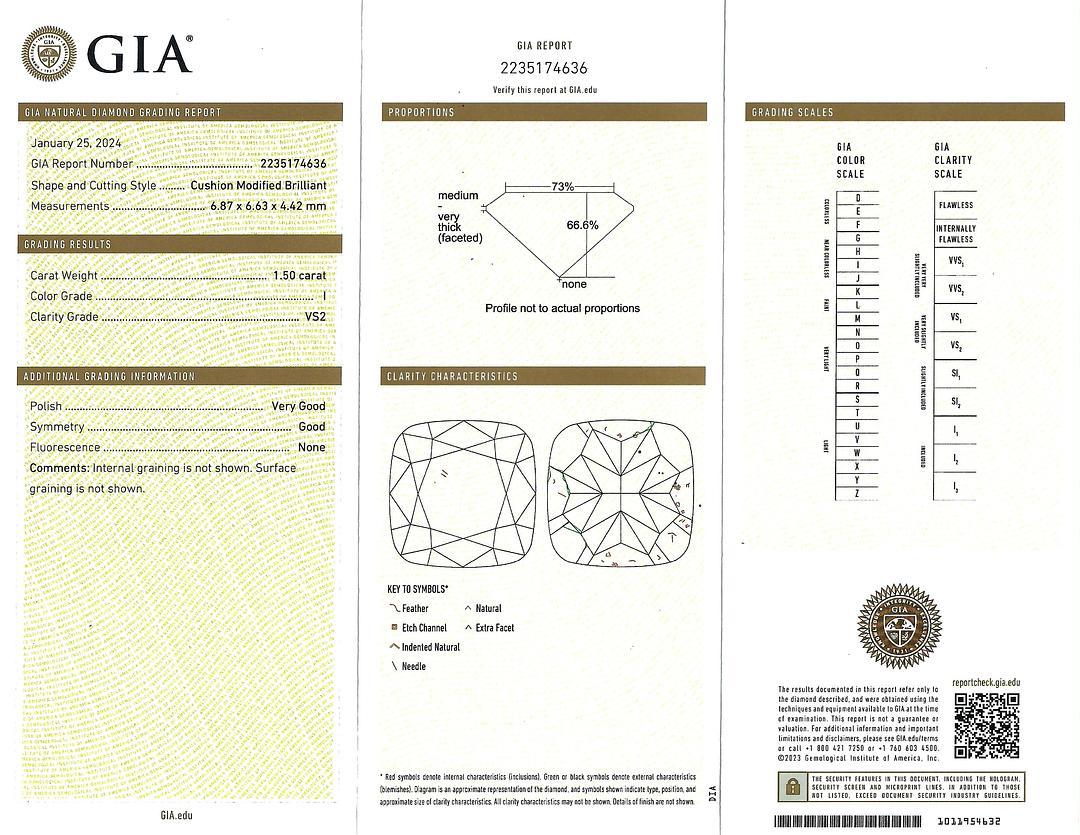 GIA zertifiziert 1,50 Karat Kissenschliff Diamant Weißgold Ring im Angebot 2
