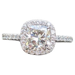 GIA Certified 1.50 Carat Cushion Diamond Halo Diamond Pave in Platinum 950