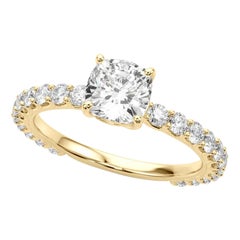 GIA Certified 1,50 Carat Cushion Partial Eternity Shank Diamond Ring