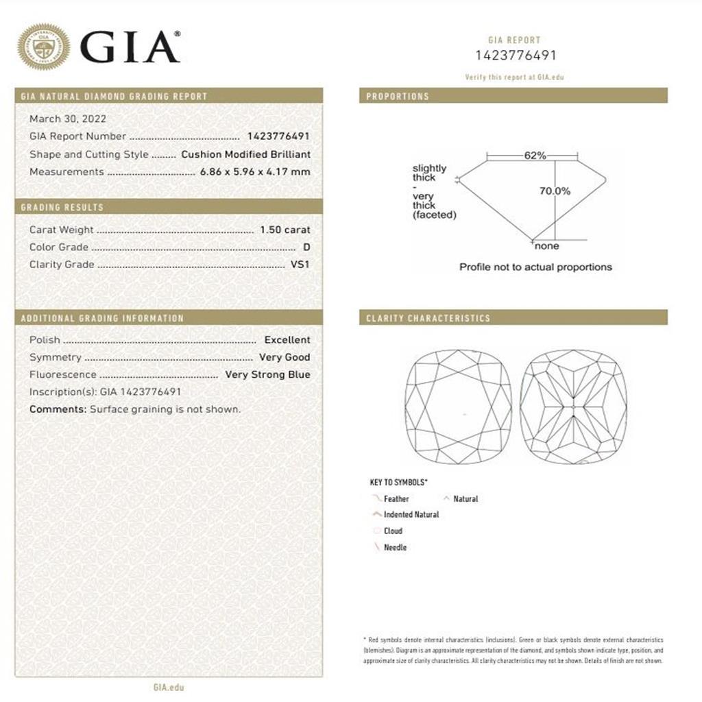 GIA zertifiziert 1,50 Karat D Farbe VS1 Klarheit Diamantring im Angebot 1