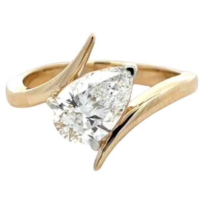 GIA Certified 1.50 Carat D VVS1 Pear Diamond Bypass Ring in 18K Yellow Gold