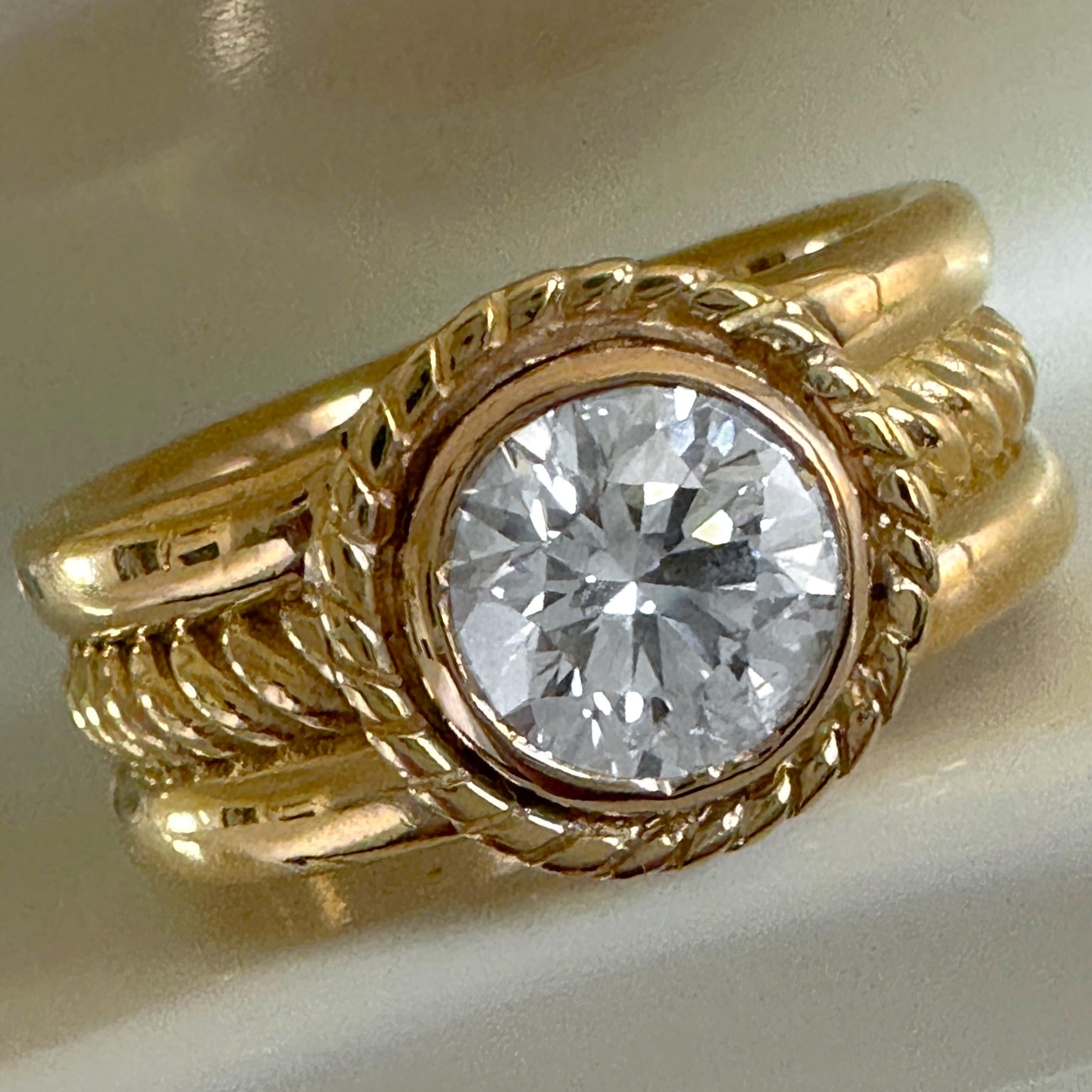 GIA Certified 1.50 Carat Diamond in 18 Karat Yellow Gold Solitaire Bezel Band For Sale 5