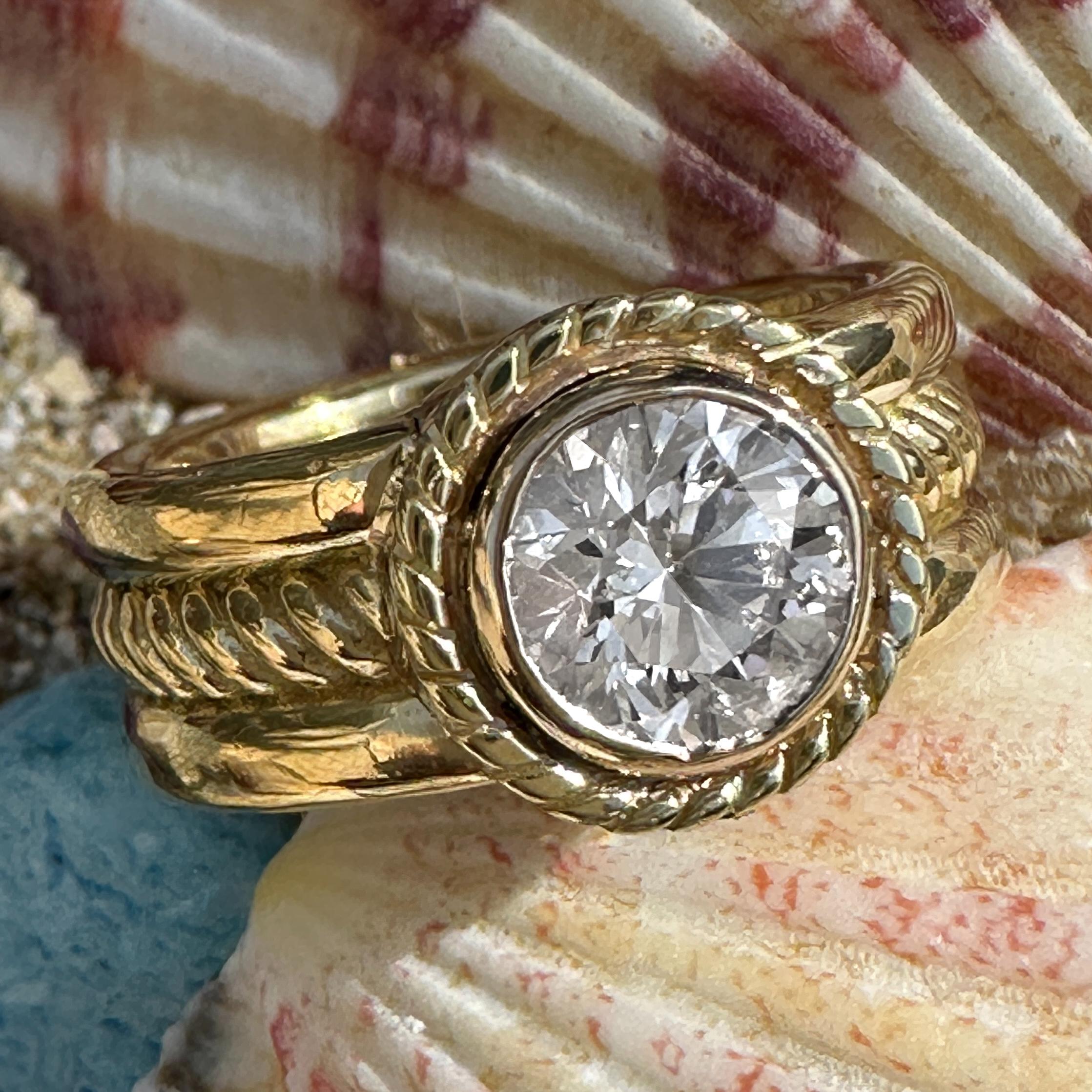 GIA Certified 1.50 Carat Diamond in 18 Karat Yellow Gold Solitaire Bezel Band In New Condition For Sale In Sherman Oaks, CA