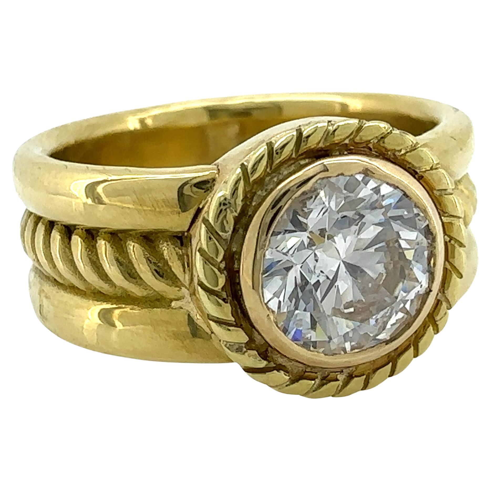 GIA Certified 1.50 Carat Diamond in 18 Karat Yellow Gold Solitaire Bezel Band
