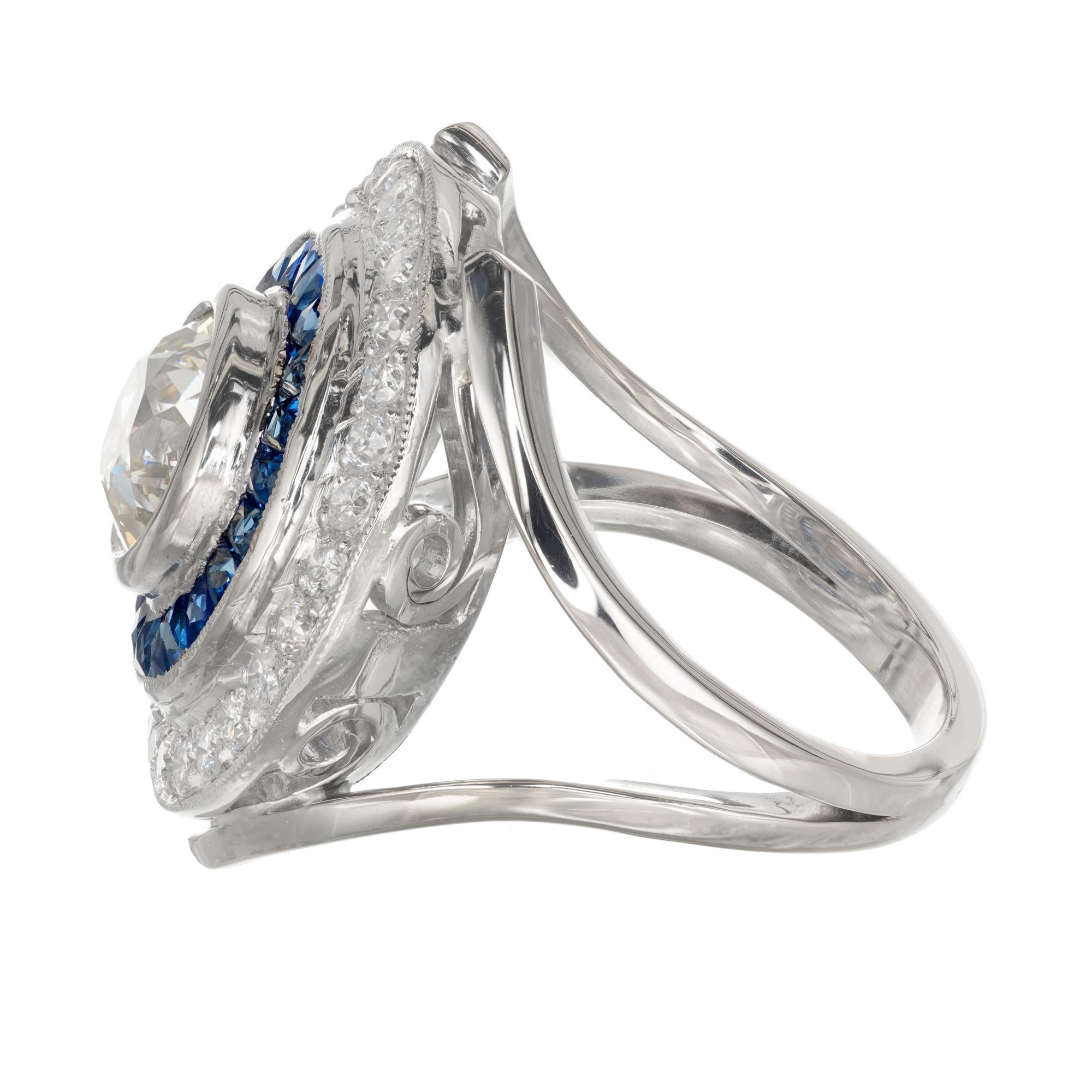 Peter Suchy EGL Certified 1.50 Carat Diamond Sapphire Platinum Cocktail Ring In Excellent Condition In Stamford, CT