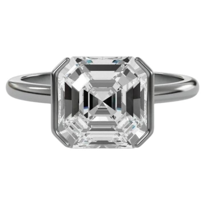 GIA Certified 1.50 Carat E VVS2 Square Emerald Diamond Half Bezel Ring 18K Gold