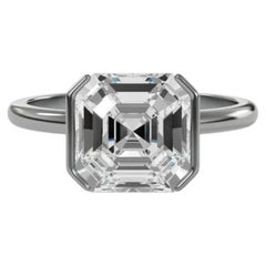 GIA Certified 1.50 Carat E VVS2 Square Emerald Diamond Half Bezel Ring 18K Gold