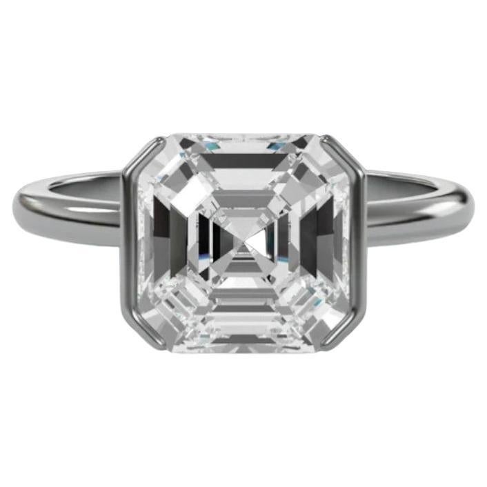 GIA Certified 1.50 Carat E VVS2 Square Emerald Diamond Half Bezel Ring 18K Gold