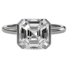 GIA Certified 1.50 Carat E VVS2 Square Emerald Diamond Half Bezel Ring 18K Gold