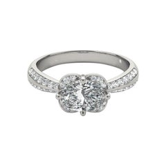 GIA Certified 1,50 Carat East-West Oval Halo Double Pave Platinum Diamond Ring