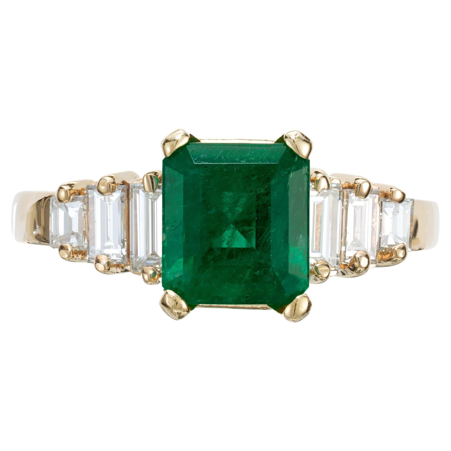 GIA Certified 1.50 Carat Emerald Diamond Yellow Gold Engagement Ring For Sale