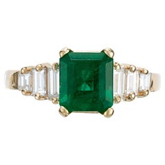 GIA Certified 1.50 Carat Emerald Diamond Yellow Gold Engagement Ring