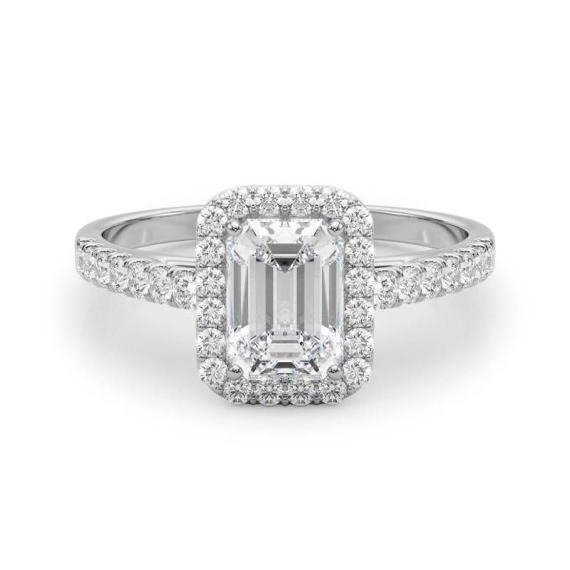 GIA zertifiziert 1,50 Karat Smaragd Halo Pave 18K Weißgold Diamantring