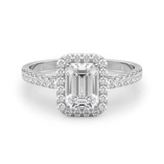GIA zertifiziert 1,50 Karat Smaragd Halo Pave 18K Weißgold Diamantring