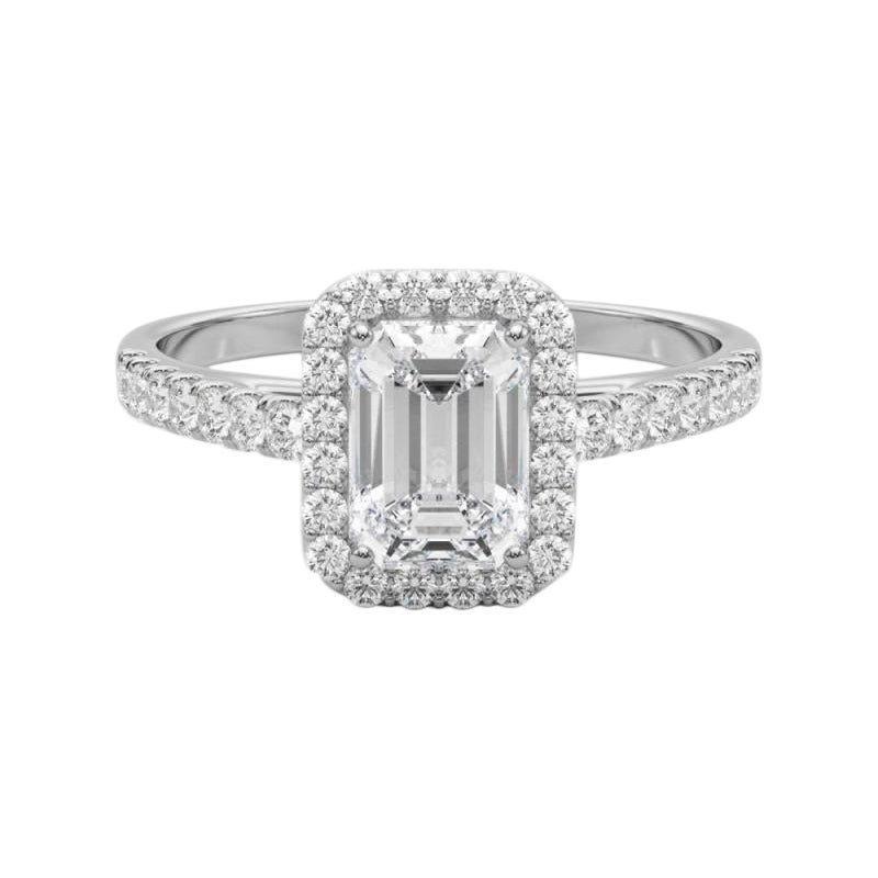 GIA Certified 1,50 Carat Emerald Halo Pave Anello con diamanti in oro bianco 18K