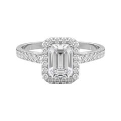 GIA Certified 1.50 Carat Emerald Halo Pave 18K White Gold Diamond Ring