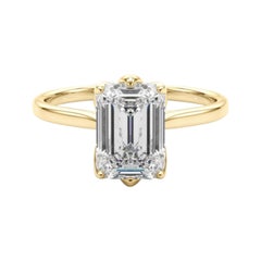 GIA Certified 1,50 Carat Emerald Solitaire Tulip Rose Diamond Ring