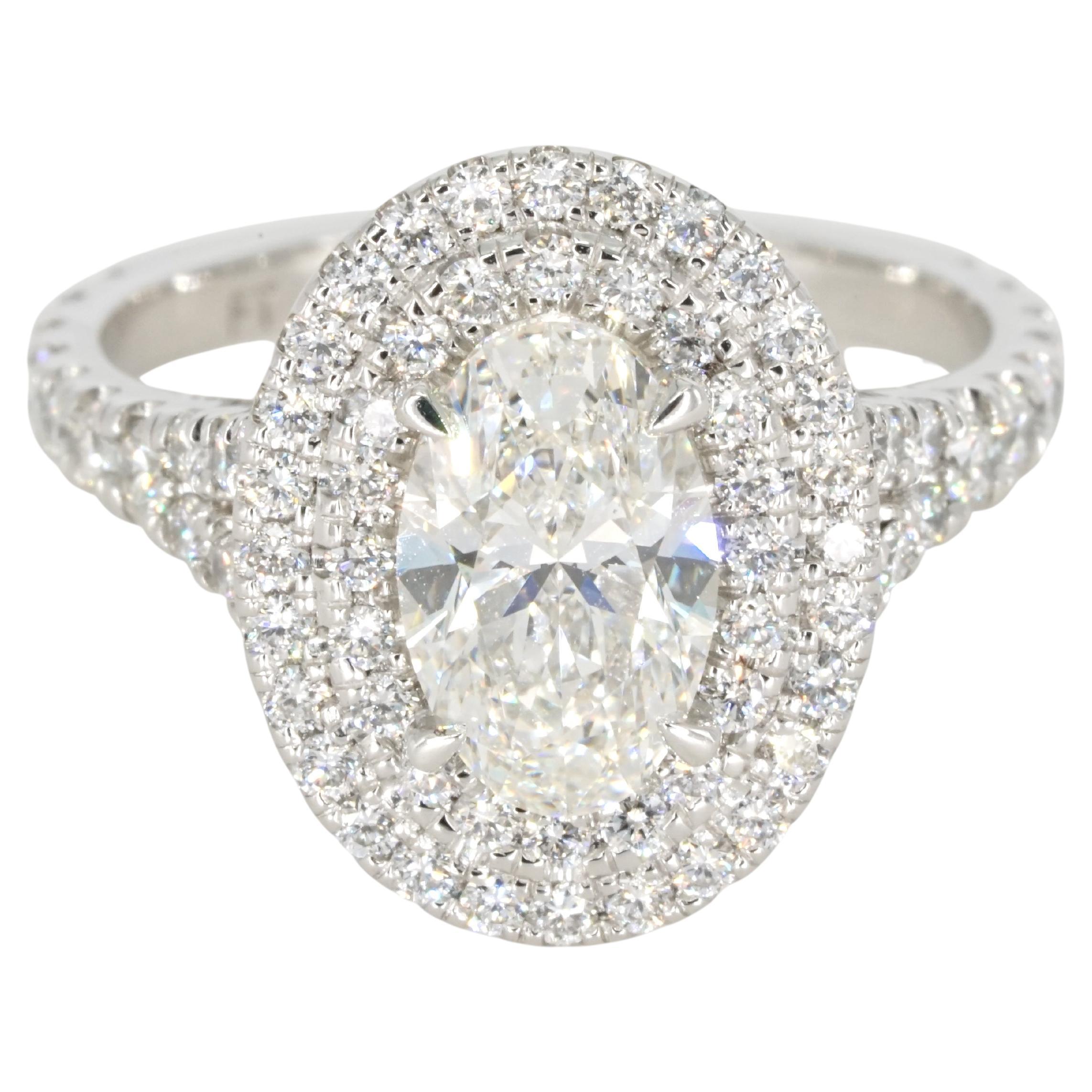 GIA Certified 1.50 Carat F VS1 Oval Diamond Double Halo Engagement Gold Ring