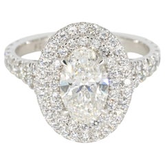 GIA Certified 1.50 Carat F VS1 Oval Diamond Double Halo Engagement Gold Ring