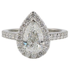 GIA Certified 1.50 Carat F VS2 Pear Shape Natural Diamond Halo Engagement Ring