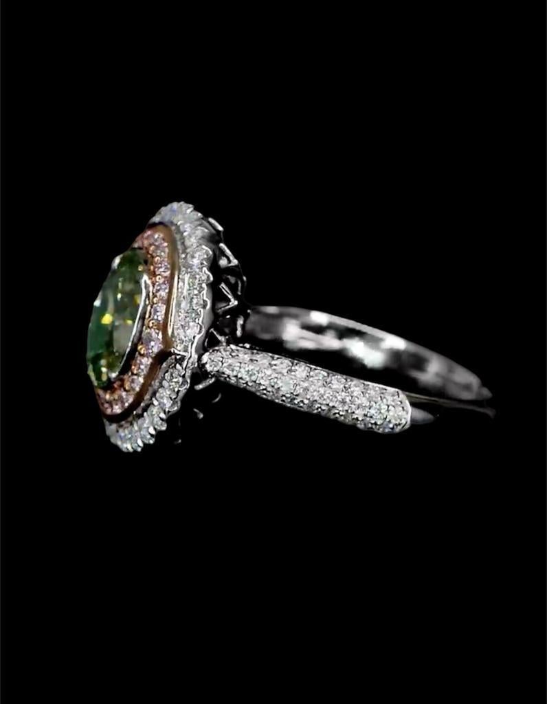 GIA Certified 1.50 Carat Fancy Greenish Yellow Diamond Ring SI1 Clarity For Sale 2