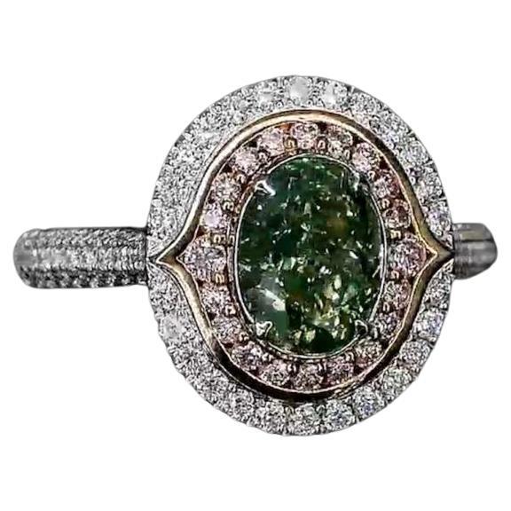 GIA Certified 1.50 Carat Fancy Greenish Yellow Diamond Ring SI1 Clarity For Sale