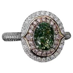 GIA Certified 1.50 Carat Fancy Greenish Yellow Diamond Ring SI1 Clarity