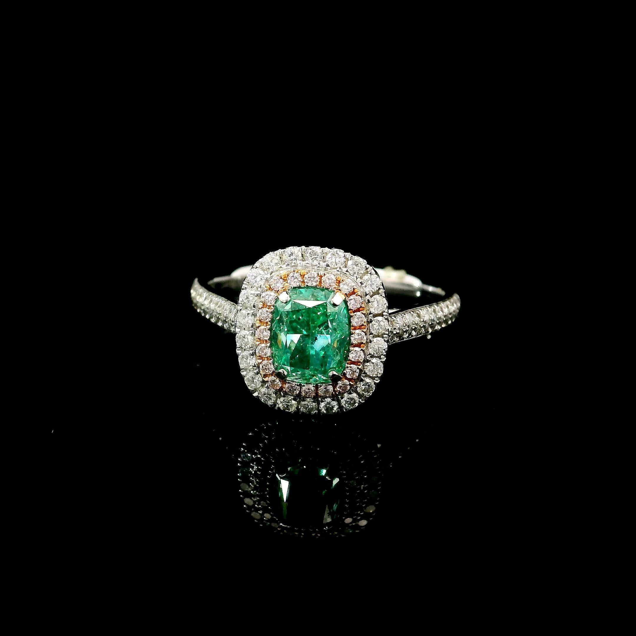 18kt white gold ring with diamonds
  
  Gold colour & karat: White gold 18kt
  Weight: 4.81 grams
  
  Set with-
  Stone type: Diamonds
  Shape: Oval
  Carat: 1.50 ct
  Colour: Fancy Greenish Yellow
  Clarity: SI
  
  Surrounding Stones: Diamonds
