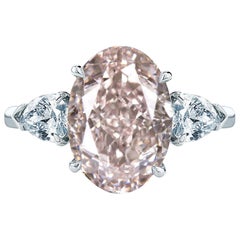 GIA Certified Fancy Light Brown Pink Trillion Diamond Platinum Ring