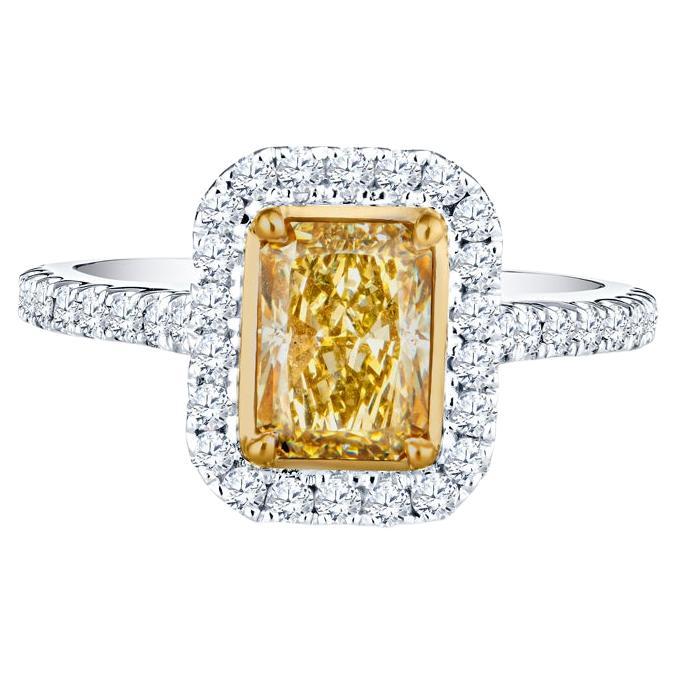 GIA Certified 1.50 Carat Fancy Yellow Radiant Diamond Engagement Ring 