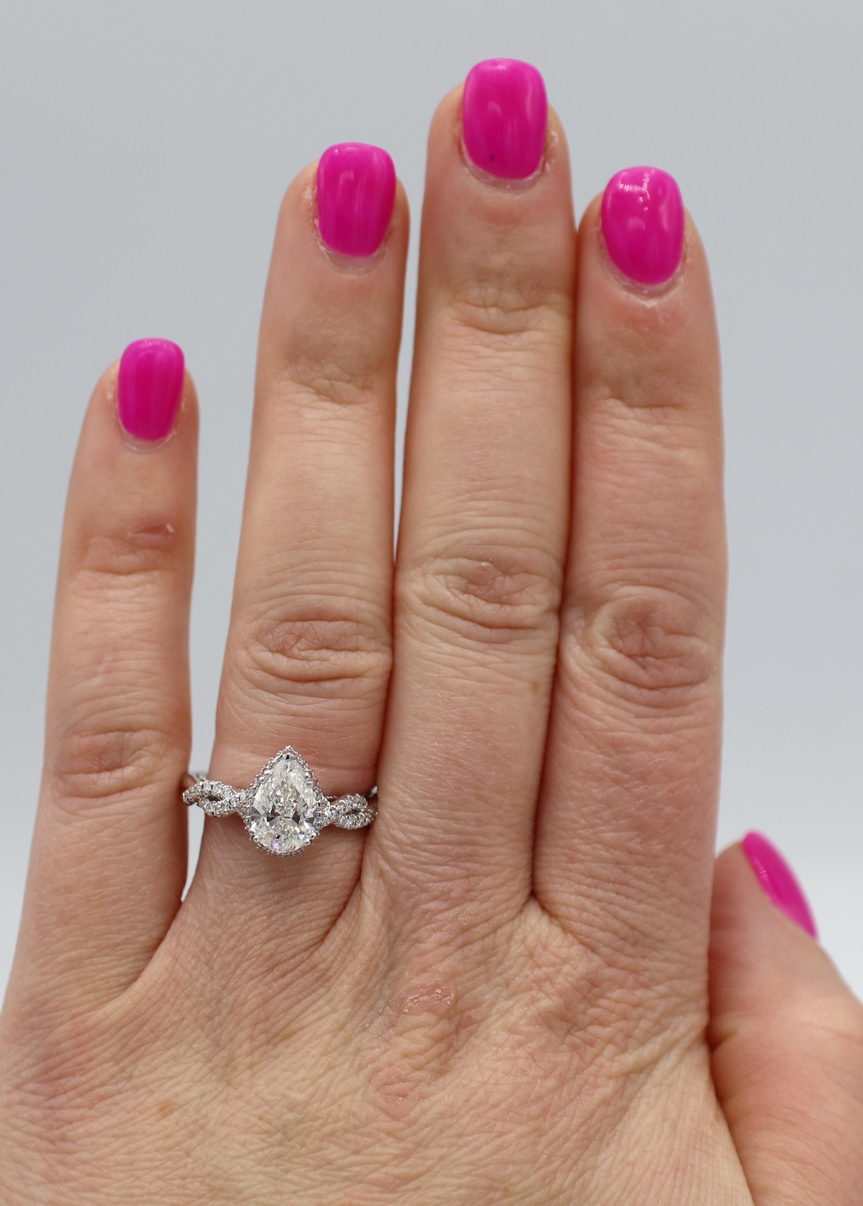 Pear Cut GIA Certified 1.50 Carat G VS1 Pear Shape Diamond Verragio Engagement Ring