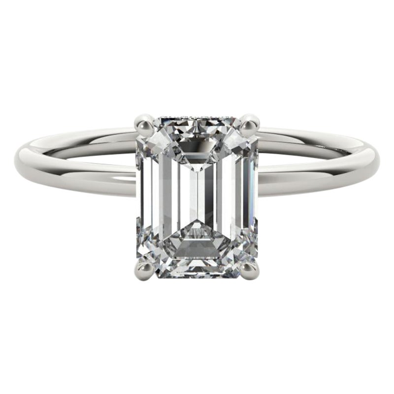 GIA Certified 1,50 Carat Hidden Halo Emerald Solitaire Platinum Diamond Ring