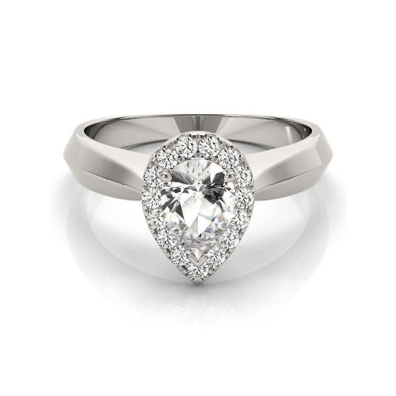 Taille poire GIA Certified 1.50 Carat Knife Edge Band Pear Halo  Bague en diamant en vente