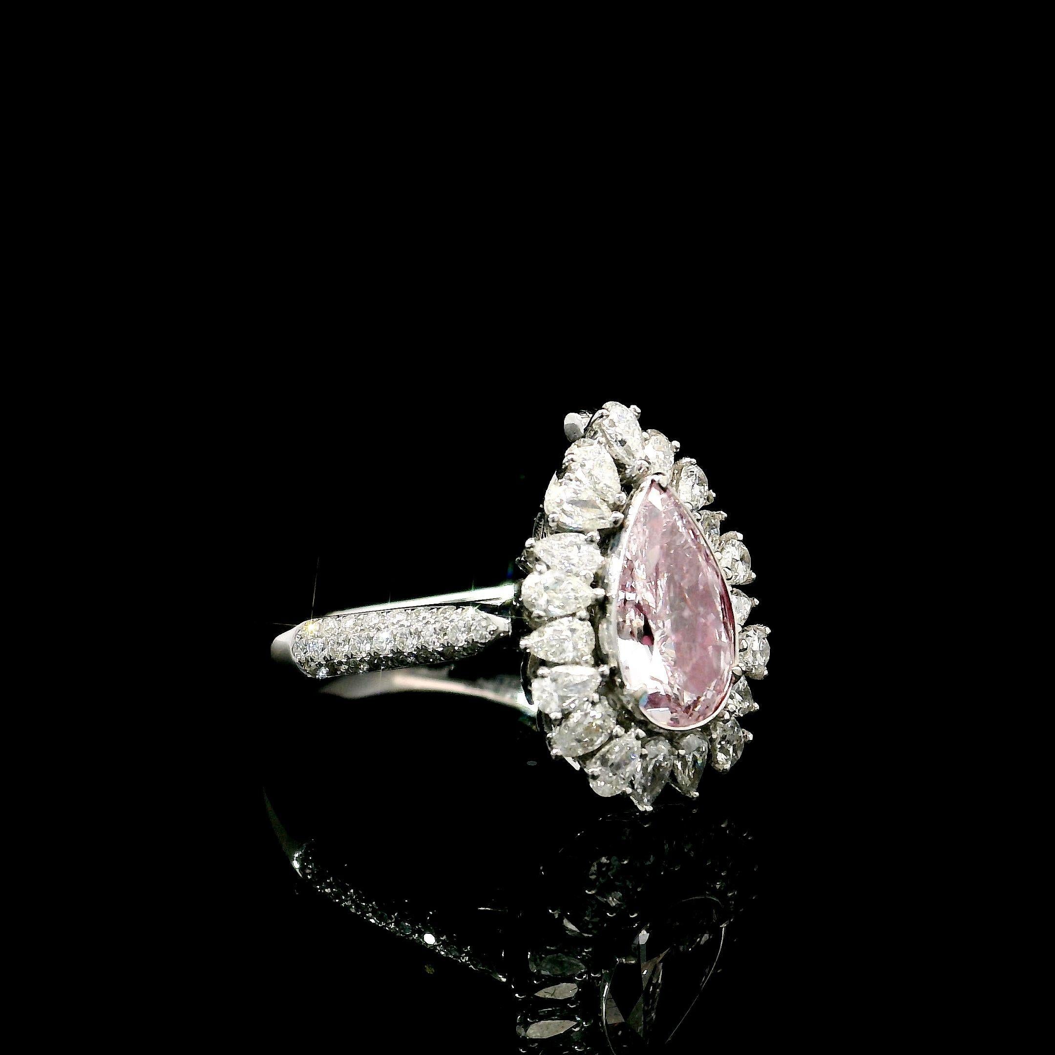 Pear Cut GIA Certified 1.50 Carat Light Pink SI2 Clarity Diamond Ring For Sale
