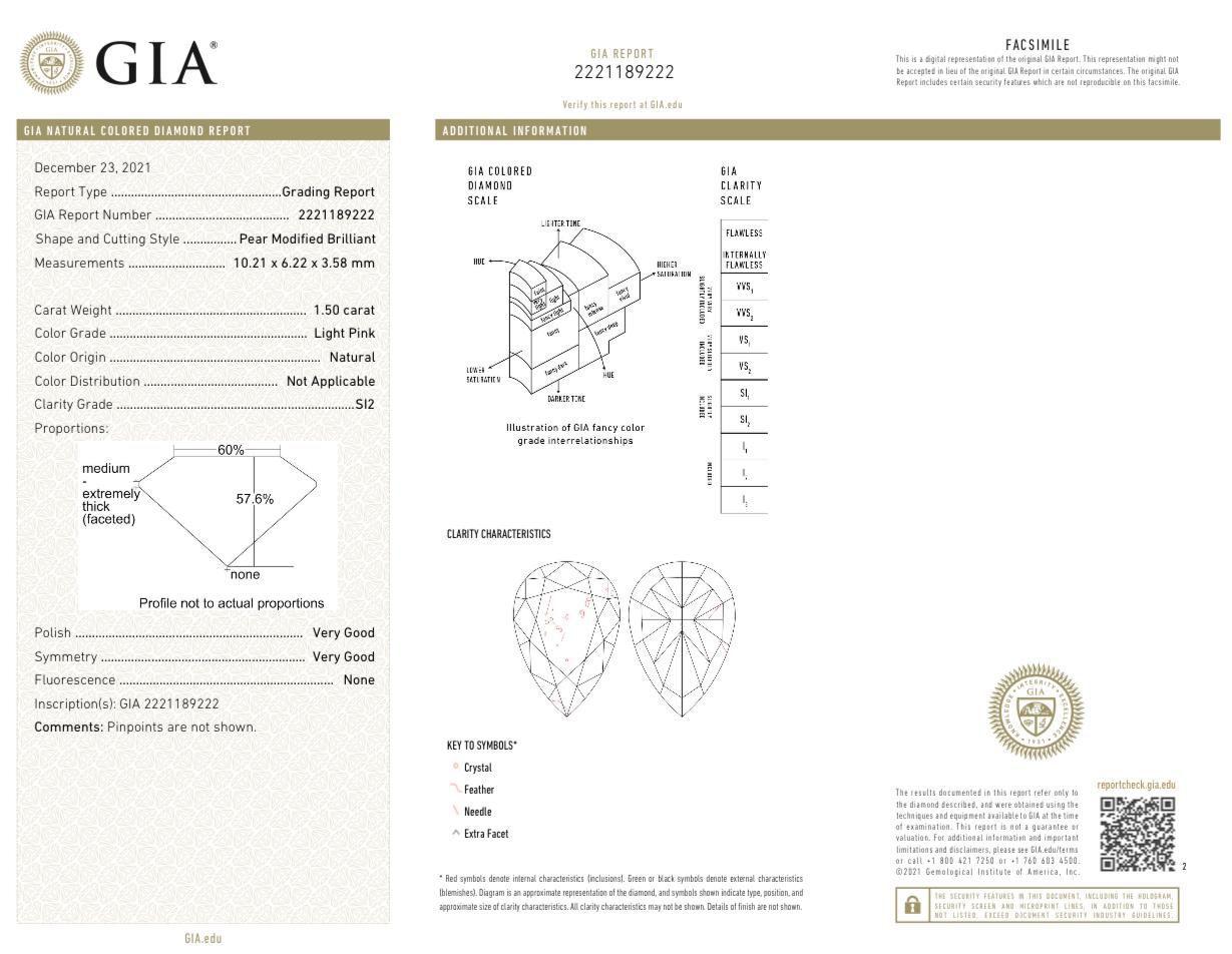 GIA Certified 1.50 Carat Light Pink SI2 Clarity Diamond Ring For Sale 3