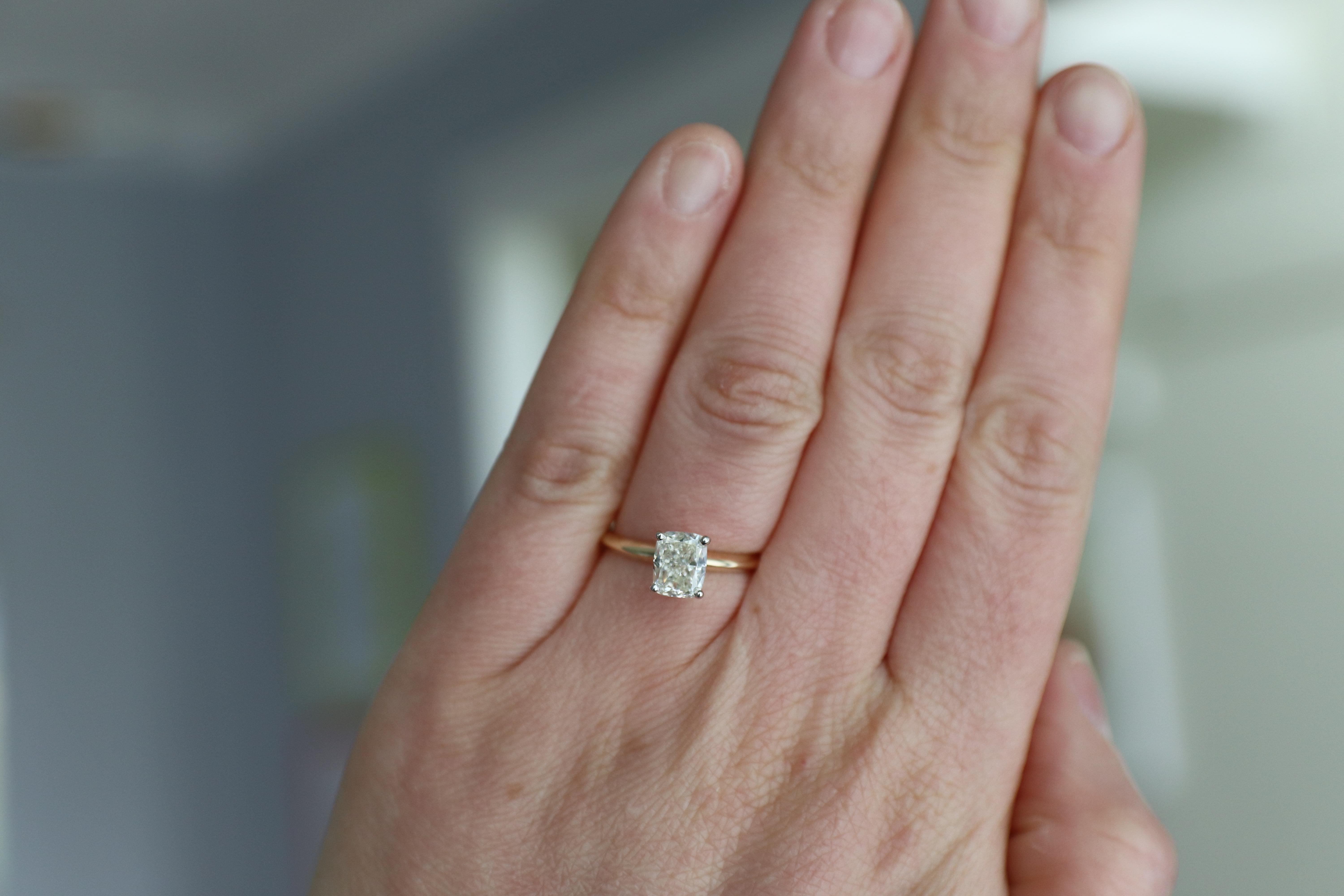 GIA Certified 1.50 Carat N SI1 Cushion Cut Diamond Solitaire Engagement Ring 4