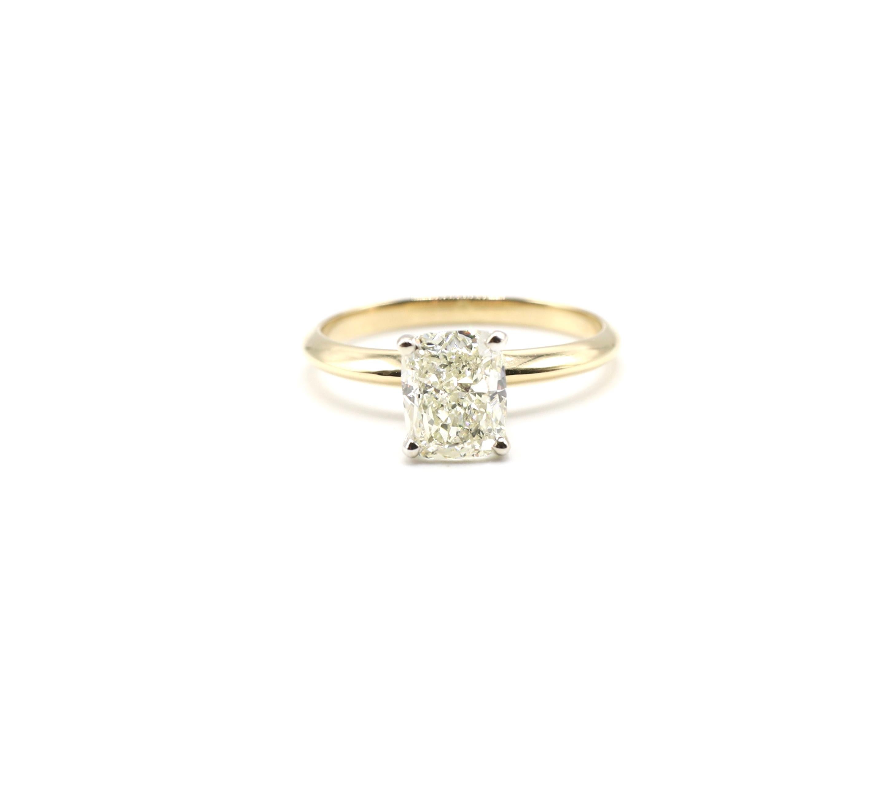 Women's GIA Certified 1.50 Carat N SI1 Cushion Cut Diamond Solitaire Engagement Ring