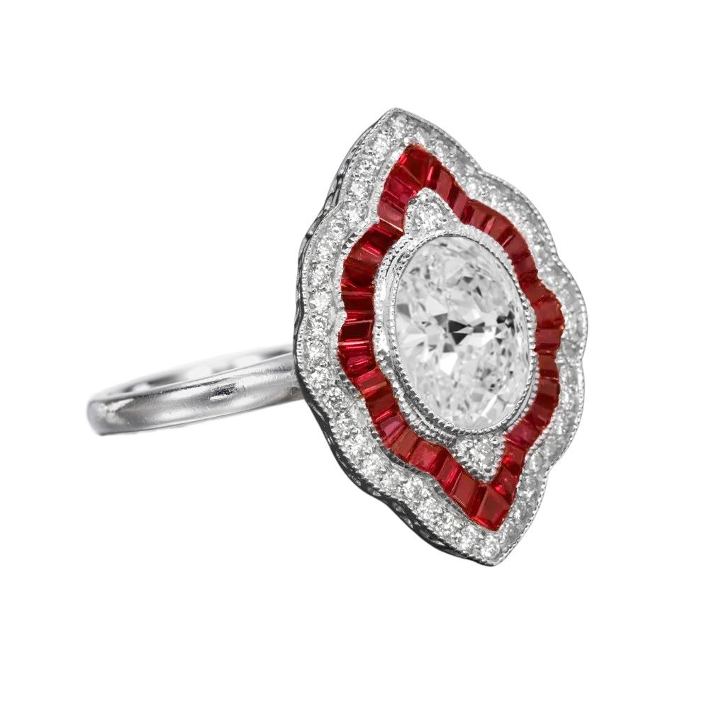 Oval Cut GIA Certified 1.50 Carat Oval Diamond Red Rubies Cocktail Ring