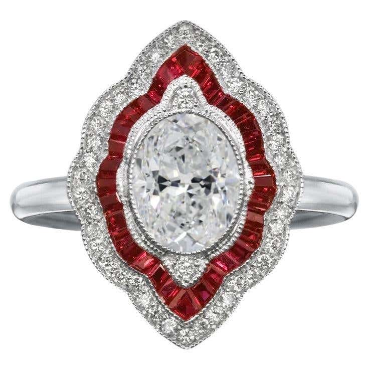 Lab Created Ruby & Moissanite Vintage Ring For Women - 5mm Center Stone, Sterling Silver/14K Gold, Promise/Engagement