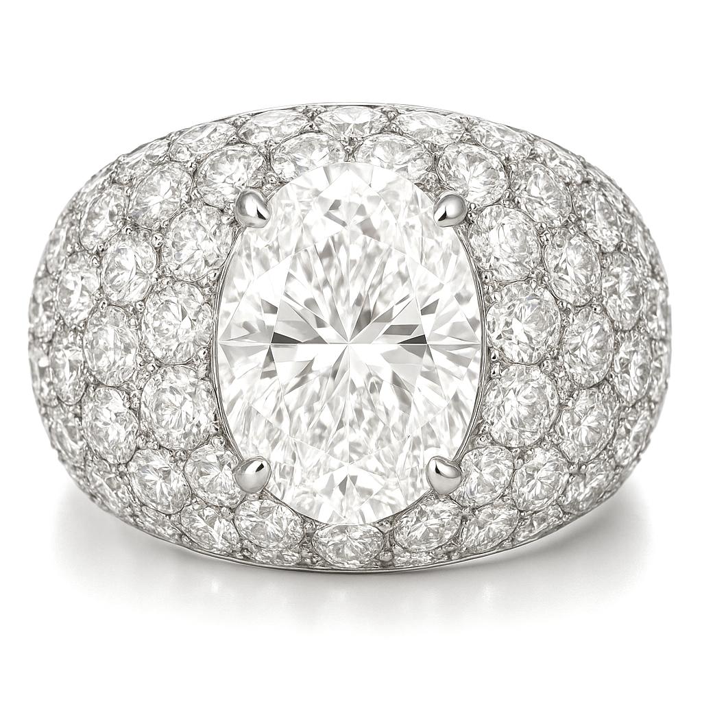 Diamant certifié GIA de 1,50 carat ovale E VVS2  Bague en pavé Neuf - En vente à Chicago, IL