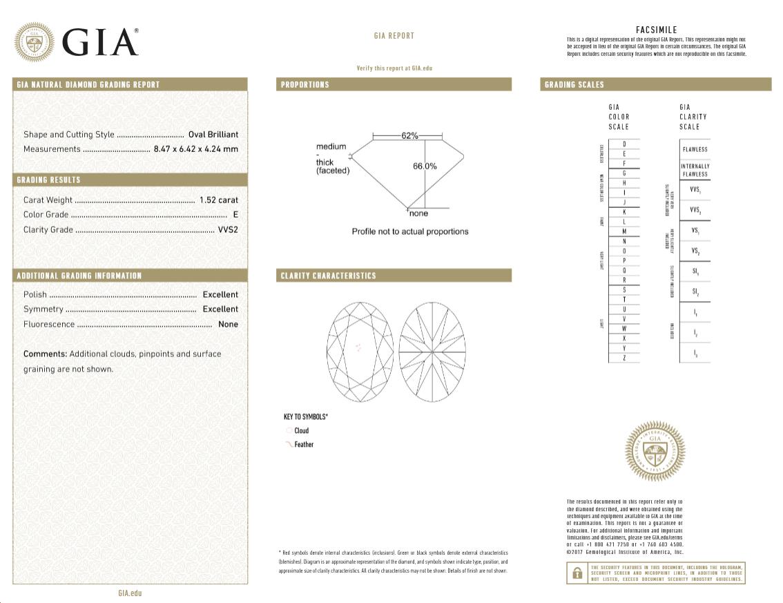 Diamant certifié GIA de 1,50 carat ovale E VVS2  Bague en pavé Unisexe en vente