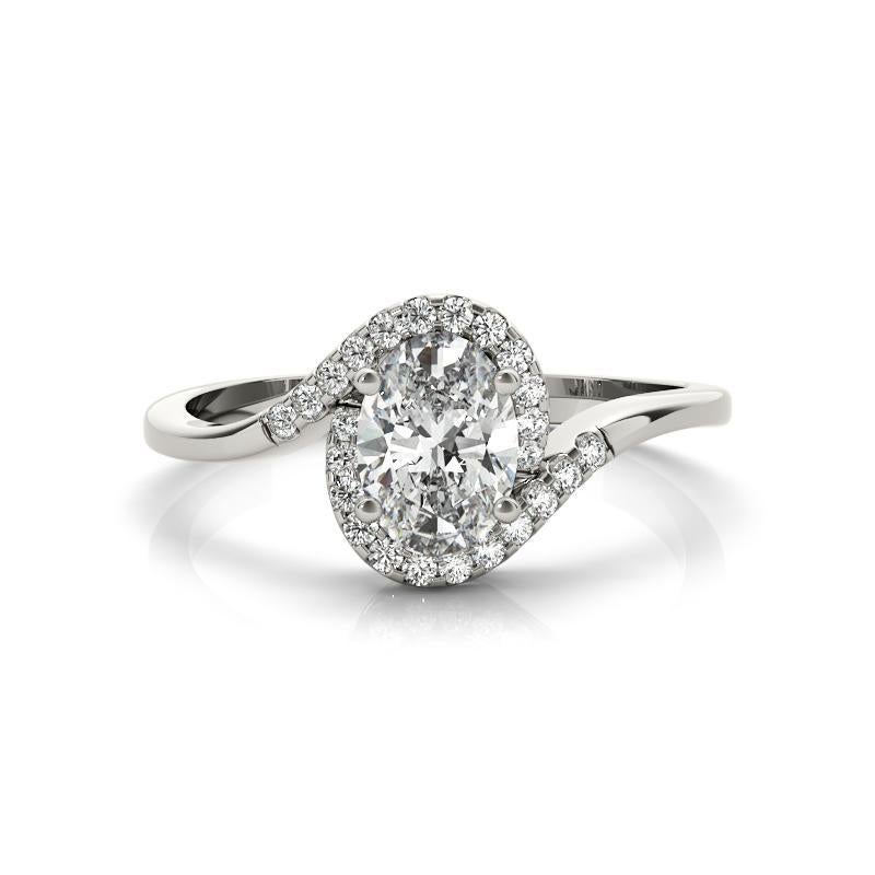 Bague à diamant certifié GIA 1.50 carat ovale Halo Curved Bypass Shank