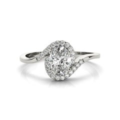 Bague à diamant certifié GIA 1.50 carat ovale Halo Curved Bypass Shank