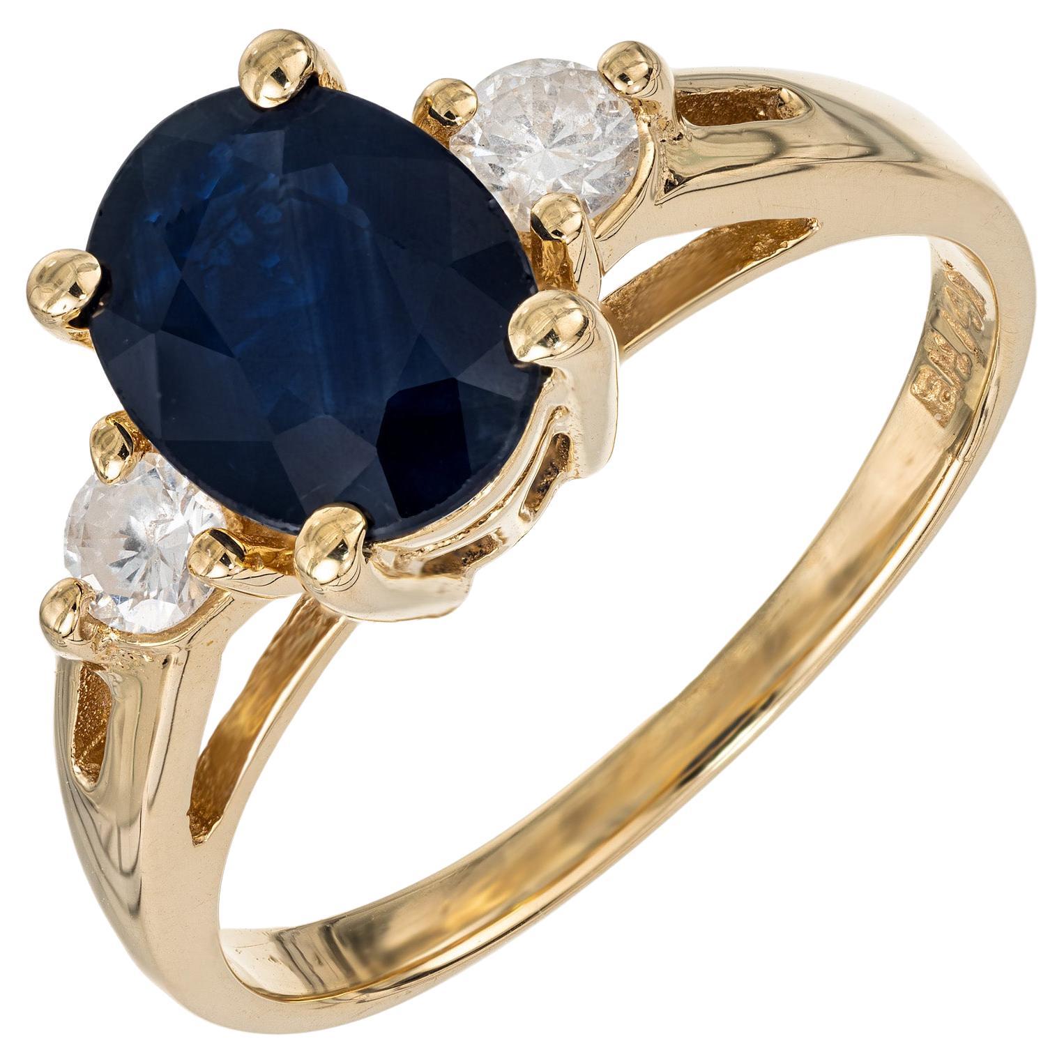 GIA Certified 1.50 Carat Oval Sapphire Diamond Gold Three-Stone Engagement Ring  For Sale
