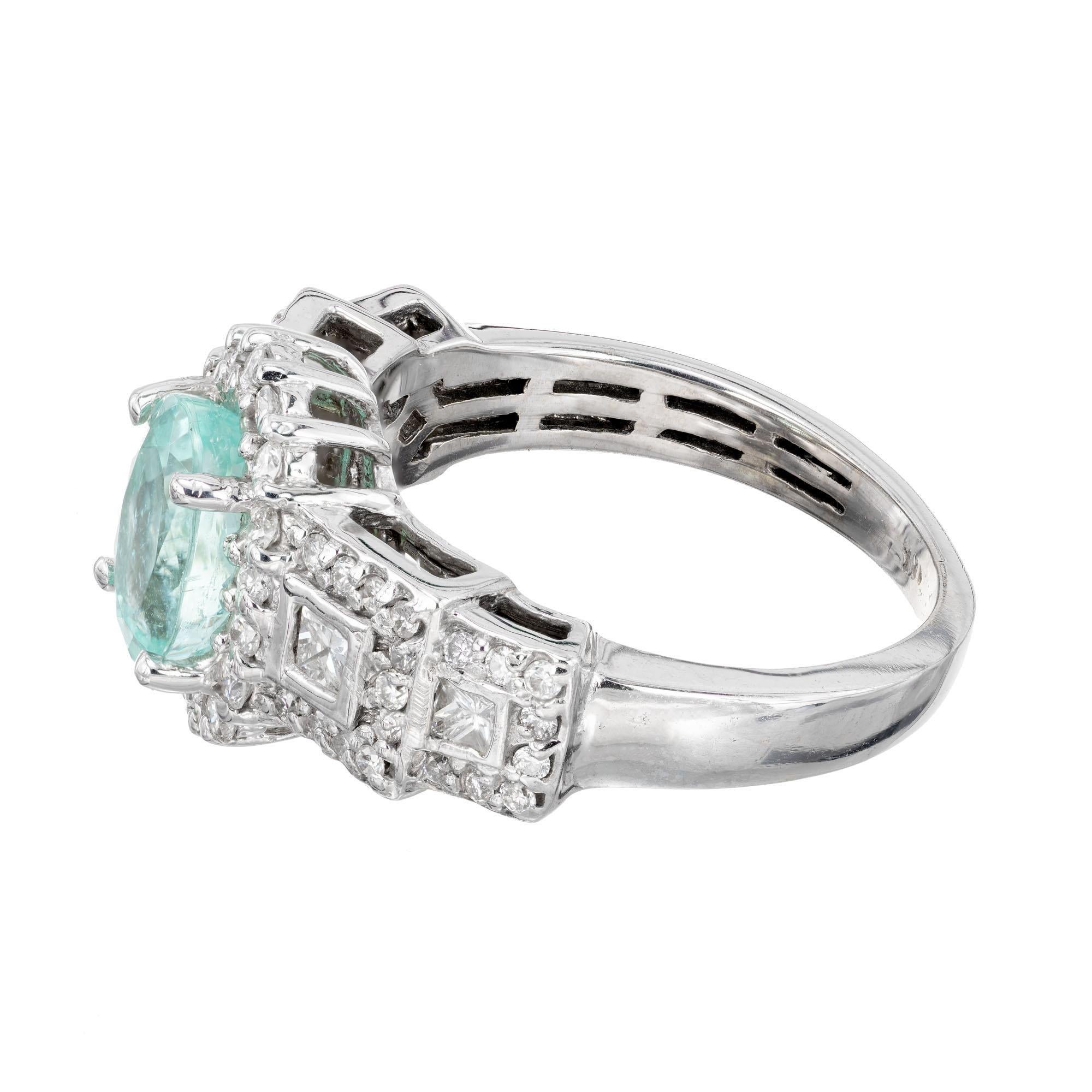 GIA Certified 1.50 Carat Paraiba Tourmaline Diamond White Gold Engagement Ring In Excellent Condition In Stamford, CT