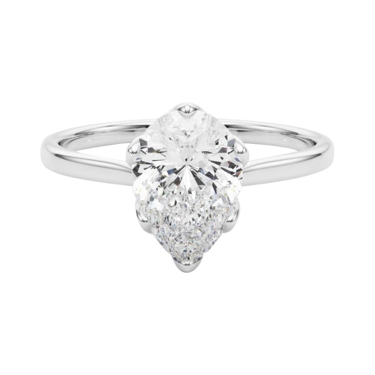 Anillo de diamantes en platino con tulipán catedral, solitario pera, certificado GIA de 1,50 quilates